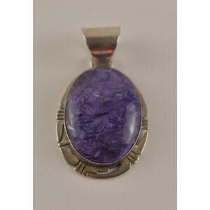 P. Sanchez Sterling Pendant – Charoite Purple Stone – Navajo Style 2" Signed